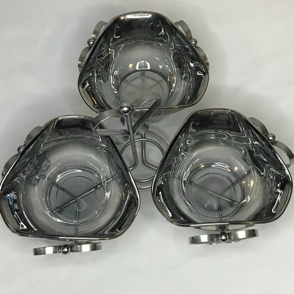 Vintage MCM Trio of Silver Ombre Dishes with Silver Metal Caddy, relish, serving - Picture 2 of 12